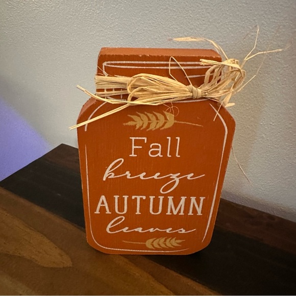 Bed, Bath and Beyond Other - Fall Breeze Autumn Leaves Mason Jar Decorative Wood Sign Rustic Orange